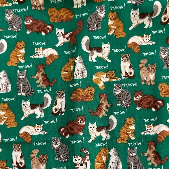 VTG Joan Kessler by Concord meow cat fabric  cotton green made in the USA - Picture 3 of 4